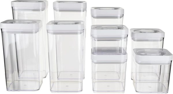 10 Piece Square Plastic Pantry Containers with Twist Lids, Airtight