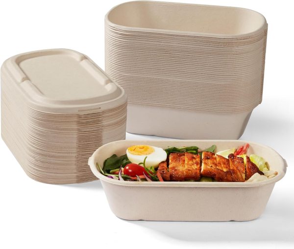 50 Pack 34oz Fiber Take Out Containers with Lids, Microwave Safe