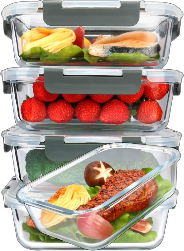 5 Pack 36oz Glass Meal Prep Set, Locking Lids, Oven Safe