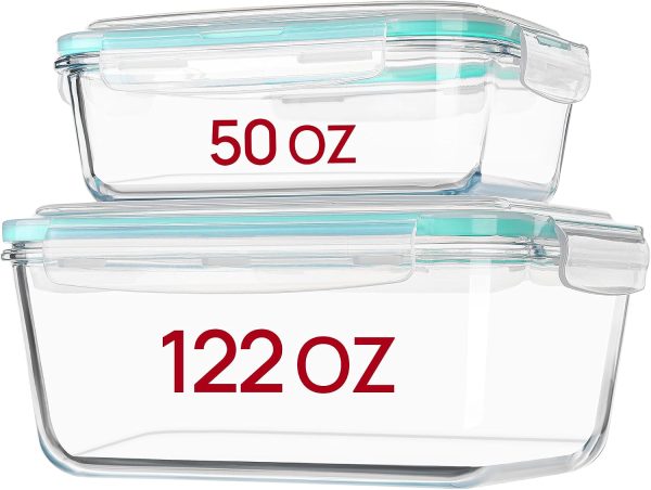 2 Pack 122oz & 50oz Glass Roasting & Baking Containers with Lids