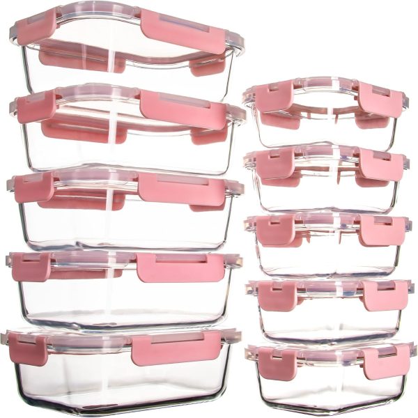 10 Pack Leakproof Glass Food Containers with Airtight Lids