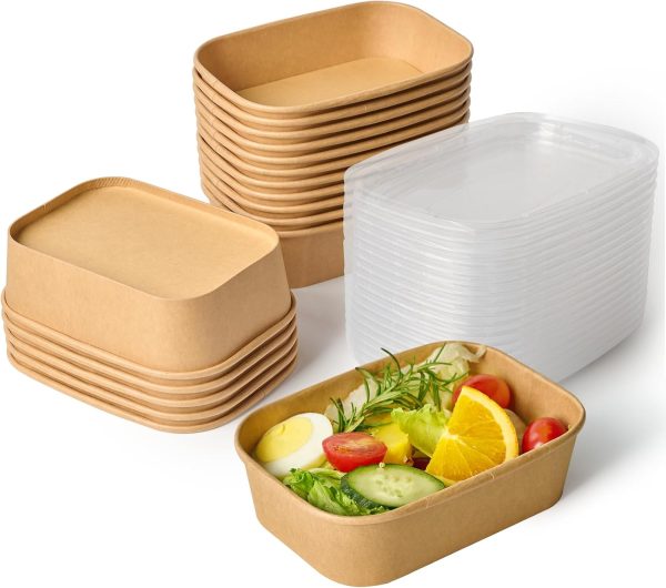 50 Pack 19oz Rectangular Paper Food Containers with Lids