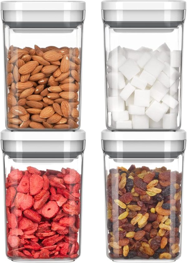 4 Pack 1L Stackable Airtight Containers, One Hand Leakproof Lids