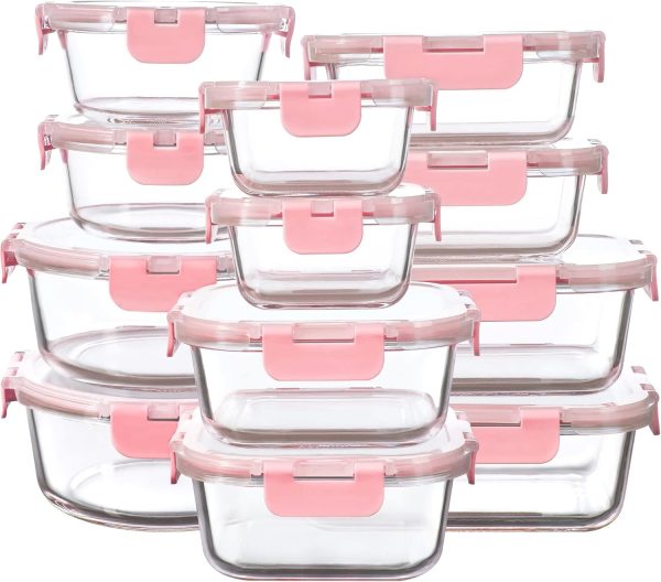 12 Pack Leak Proof Glass Food Storage Containers with Lids, Oven Safe