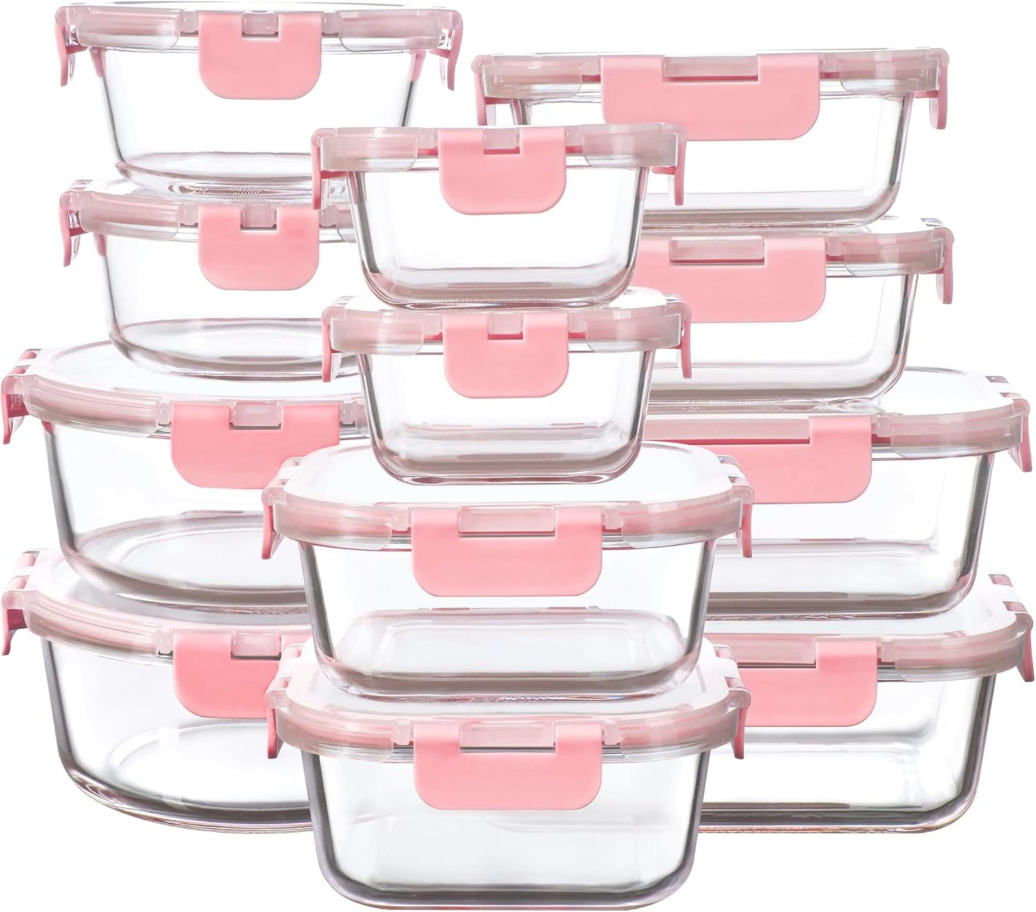 12 Pack Leak Proof Glass Food Storage Containers with Lids, Oven Safe