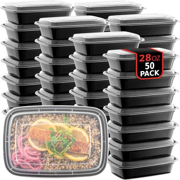 50 Pack 28oz Plastic Meal Prep Containers with Lids, Single Compartment