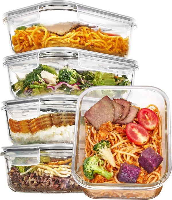 5 Pack 35oz Glass Lunch Containers with Airtight Lids, Oven Safe