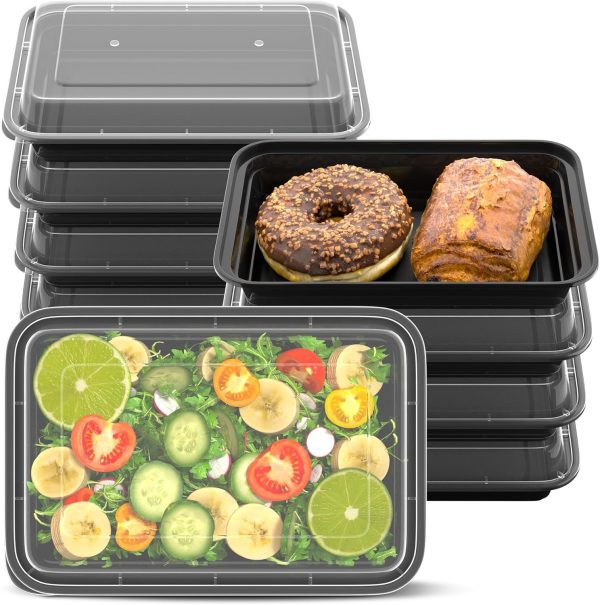 50 Pack 28oz Plastic Bento Boxes with Easy Snap Leakproof Lids