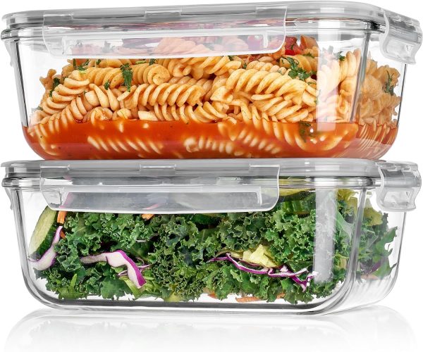 2 Pack 63oz Glass Containers with Snap Lids, Oven & Freezer Safe