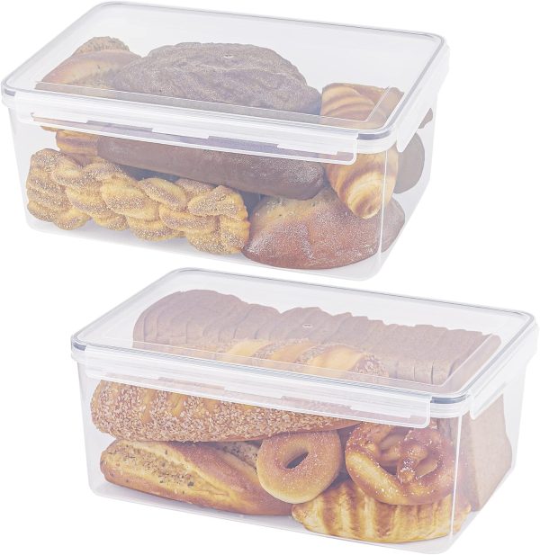 2 Pack Large Plastic Bread Storage Box, 11 6 Qt, Airtight
