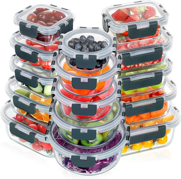 30 Piece Glass Food Storage Containers, Stackable, Airtight, Oven Safe
