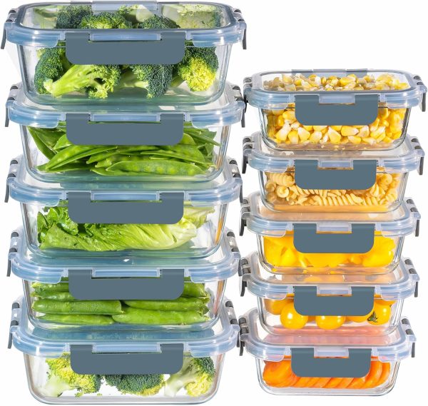 10 Pack Airtight Glass Lunch Containers, Oven Freezer Microwave Safe