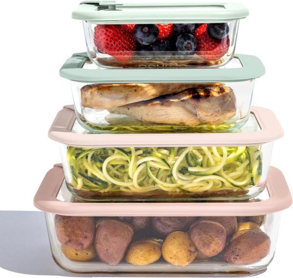 8 Piece Borosilicate Glass Storage Set, Leakproof Airtight Lids, Oven Safe