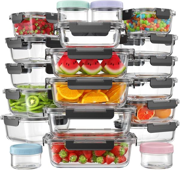 40 Piece Borosilicate Storage Set, 20 Lids & 20 Containers, Leakproof